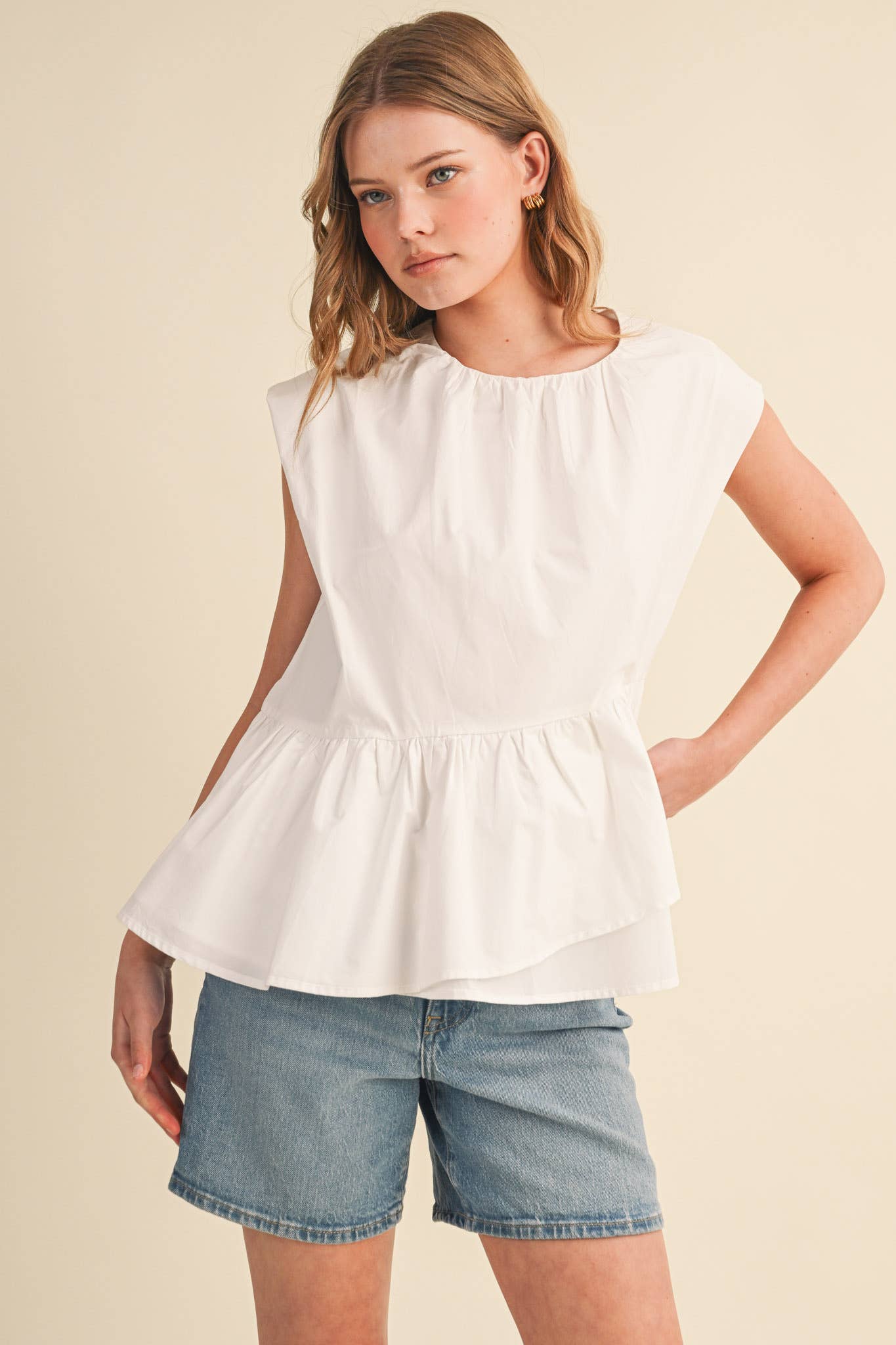 Sunday Melody Peplum Top-Off White