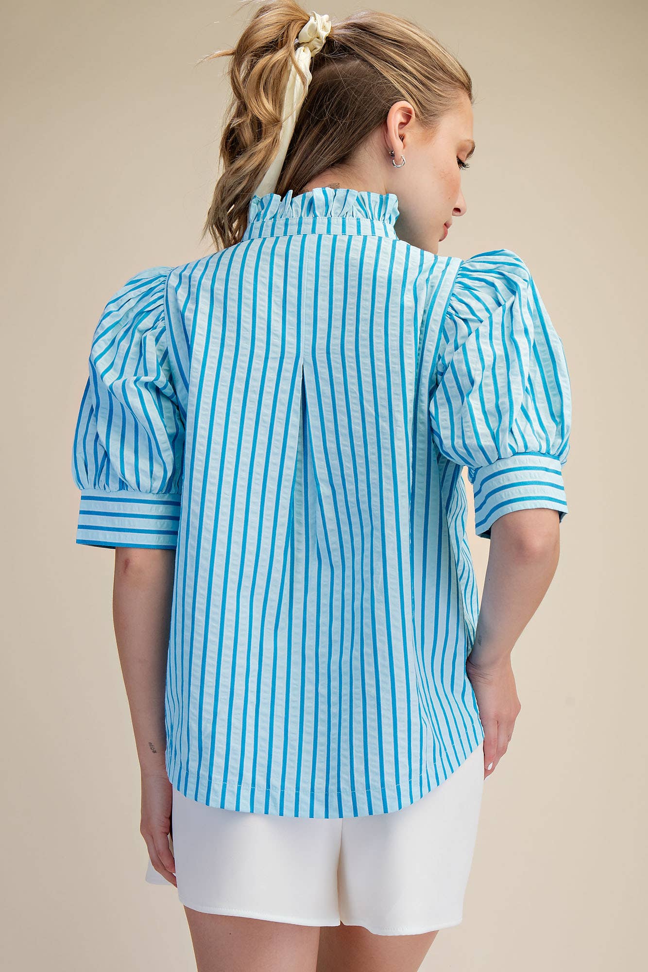 Sweetheart Puff Sleeve Top-Aqua