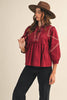Marfa Bound Embroidered Top-Burgundy