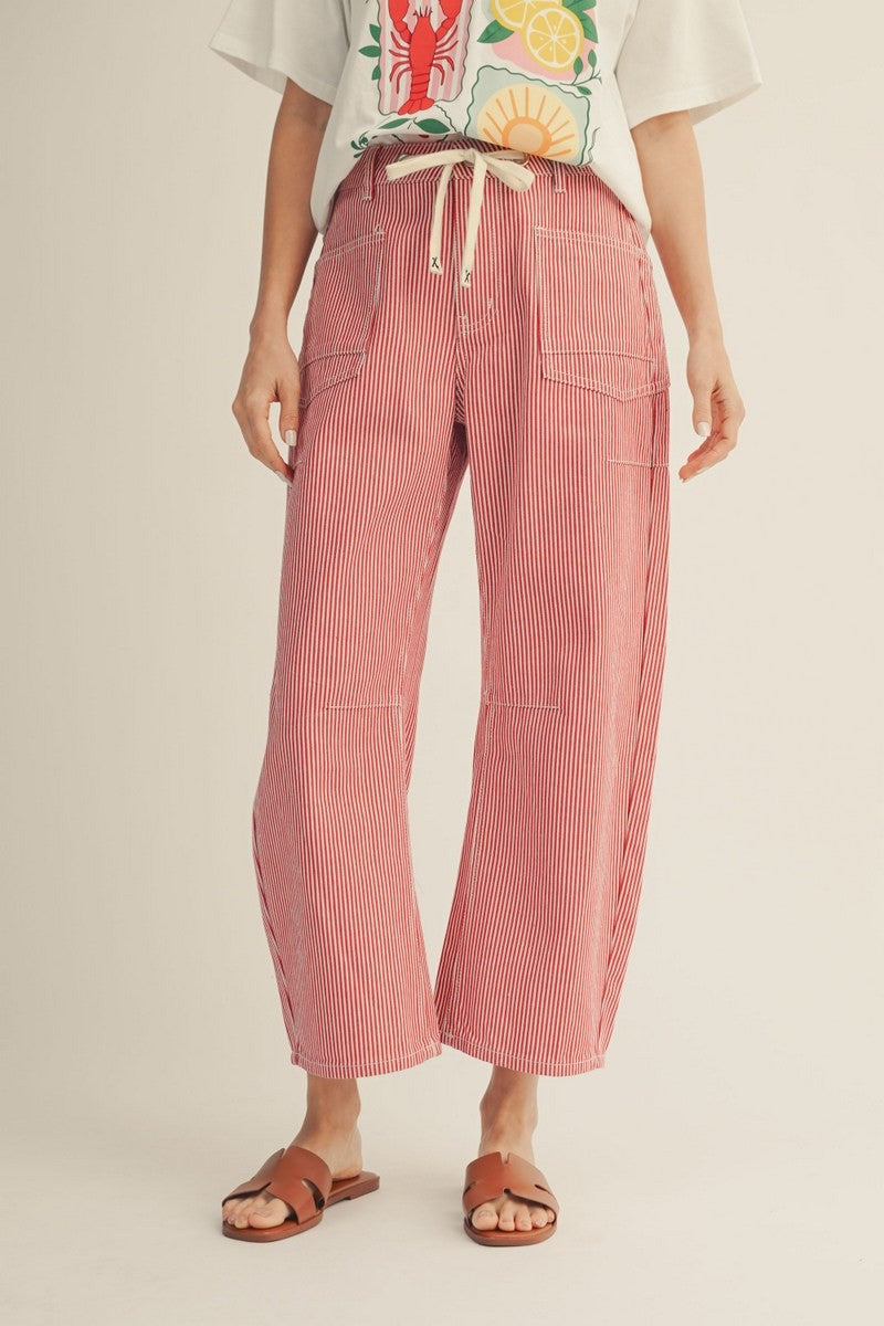 Maritime Stripe Barrel Pants-Red