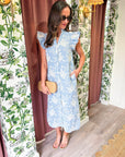 Willow Bloom Gingham Midi Dress-Blue