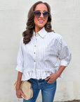 Mattie Striped Ruffle Hem Top-Khaki