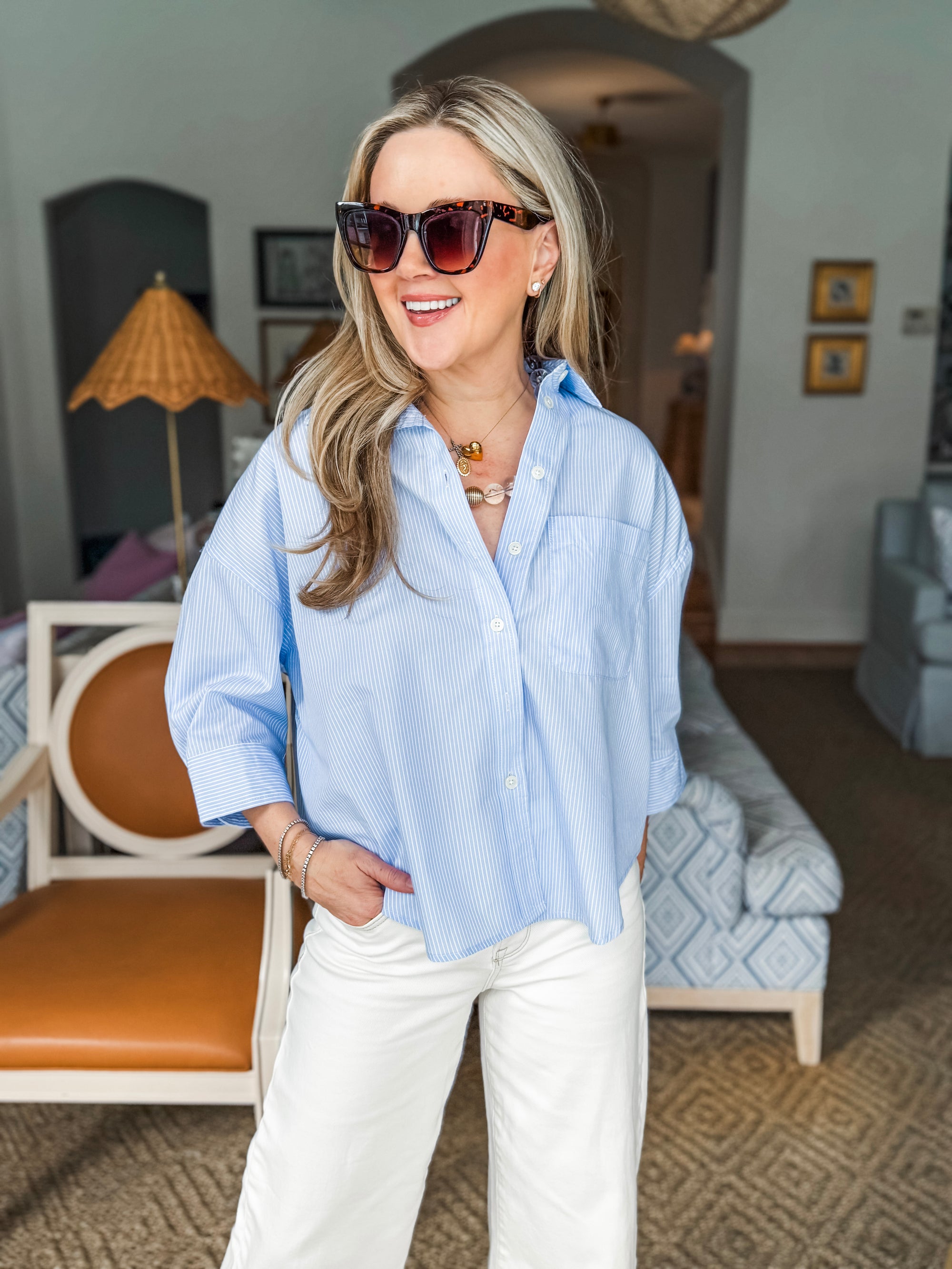 The Bellemar Striped Top- Blue