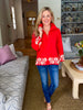 Poppy Fields Ricrac Trim Top-Red