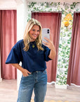 Eleanor Bubble Sleeve Sweatshirt-Navy