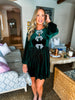 Glow Bow Velvet Dress- Emerald