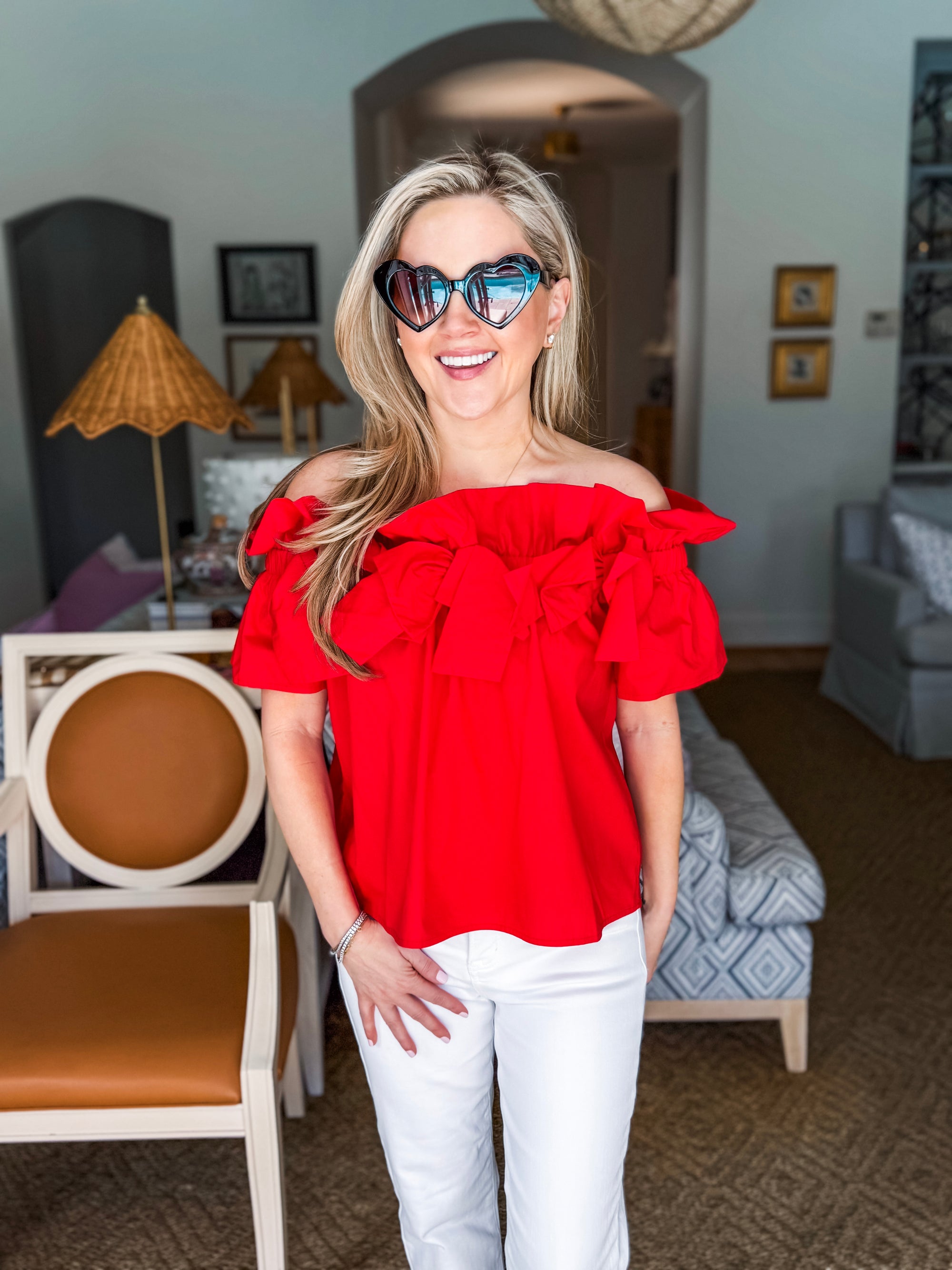 Great Night Off Shoulder Top-Red