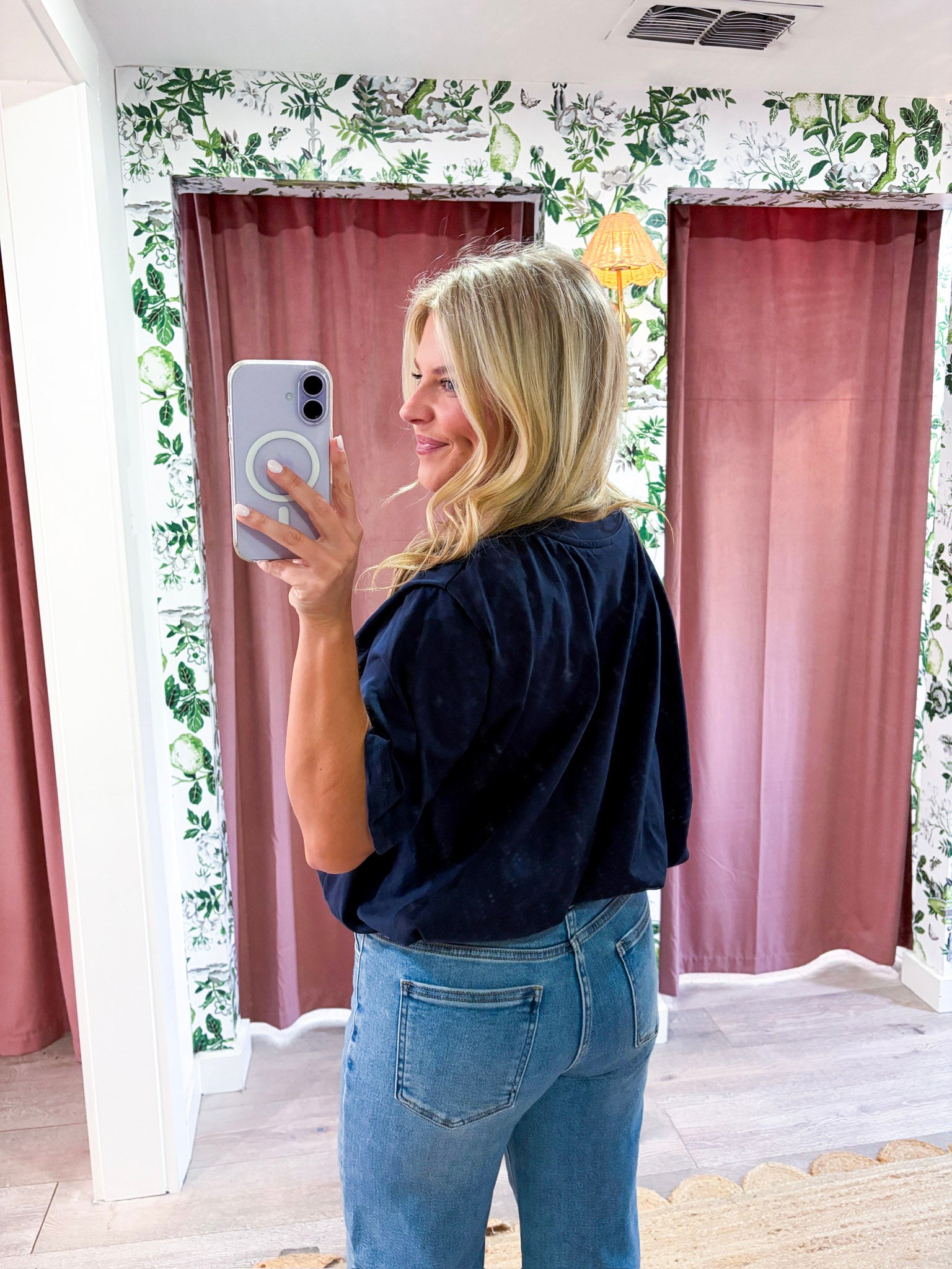 Genevieve Bubble Top-Navy