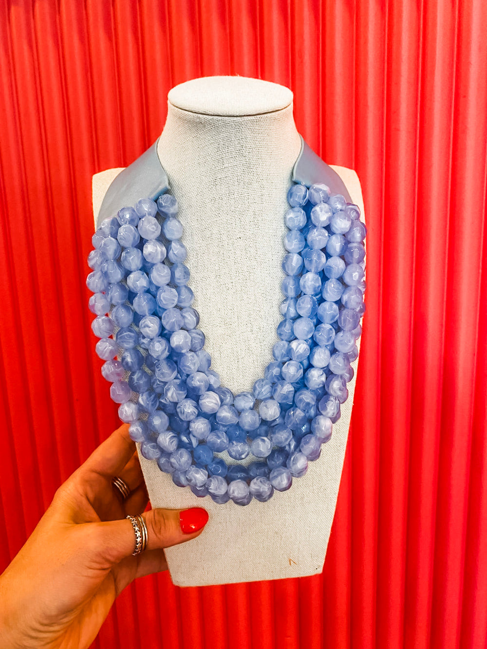 Chunky Beaded Necklace-Light Blue