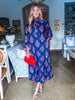 Midnight Sonata Botanical Midi Dress-Navy