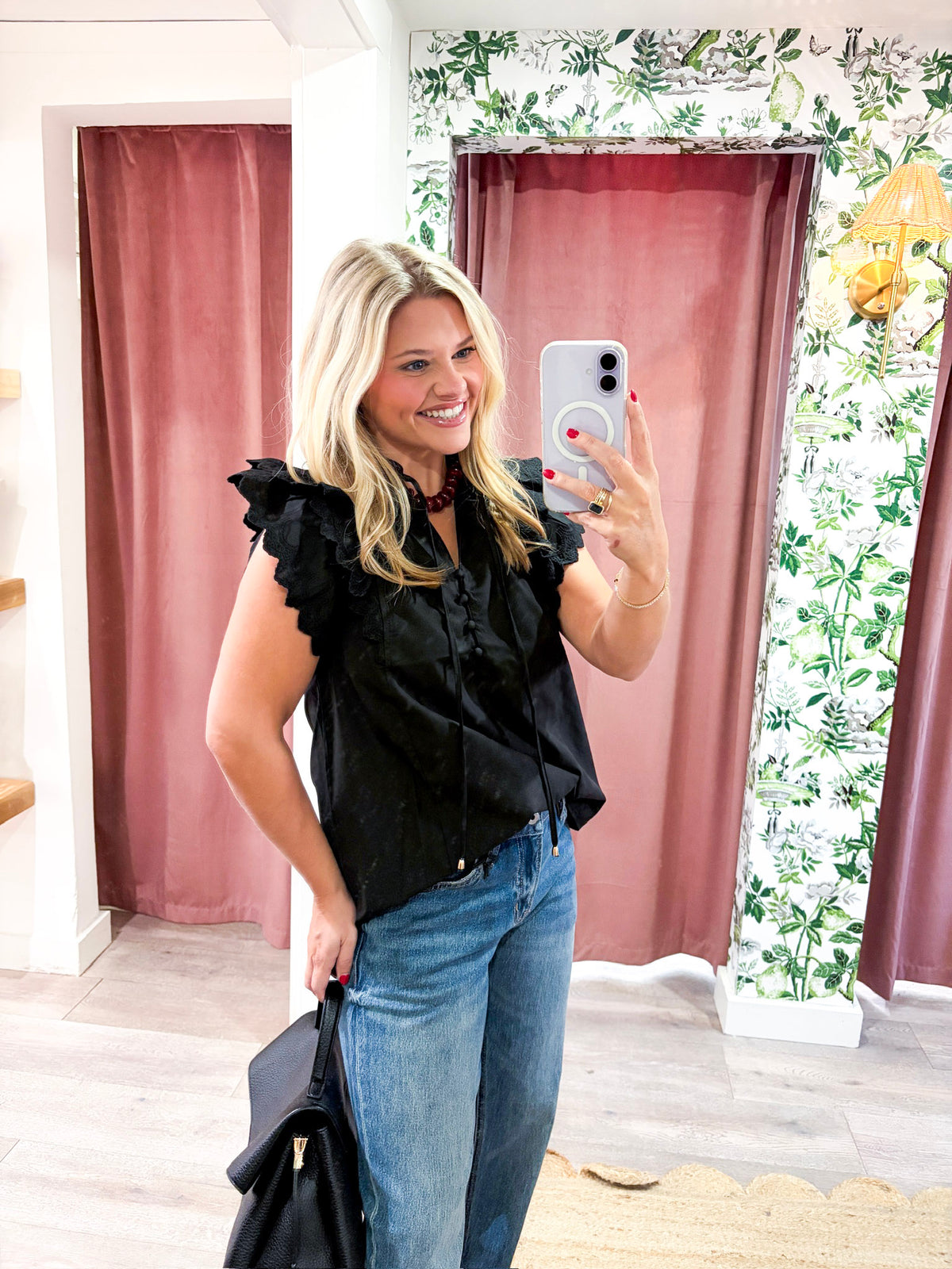 Marcella Ruffle Top-Black