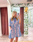 Riviera Maya Embroidered Shift Dress-Blue