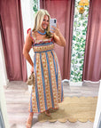 Paisley Stripe Smocked Midi Dress