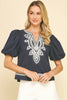 Feeling Breezy Embroidered Top-Navy