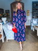 Midnight Sonata Botanical Midi Dress-Navy