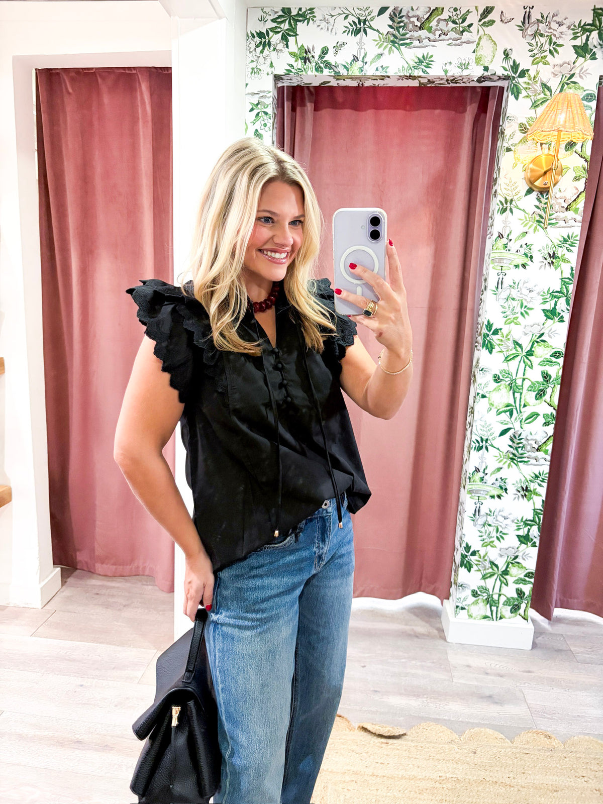Marcella Ruffle Top-Black