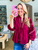 Marfa Bound Embroidered Top-Burgundy