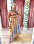 Paisley Stripe Smocked Midi Dress