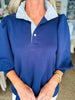 Stripes And Smiles Collared Top- Navy