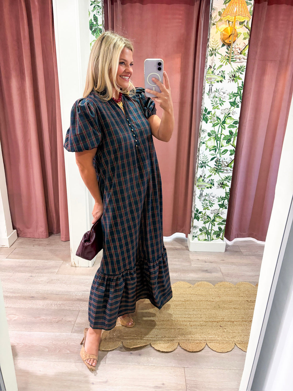 Westbury Plaid Midi Dress-Green