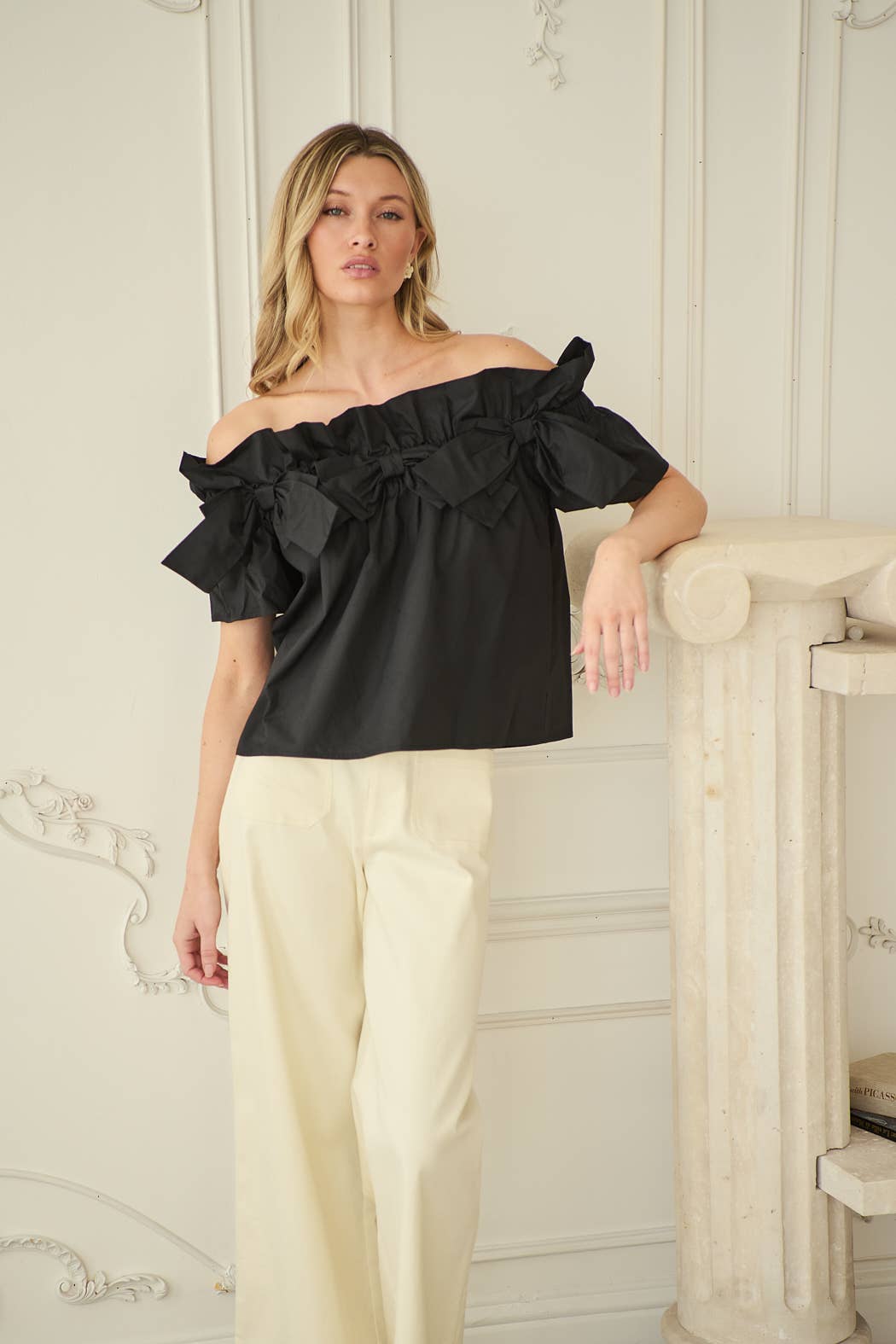 Great Night Off Shoulder Top-Black