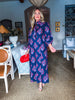 Midnight Sonata Botanical Midi Dress-Navy