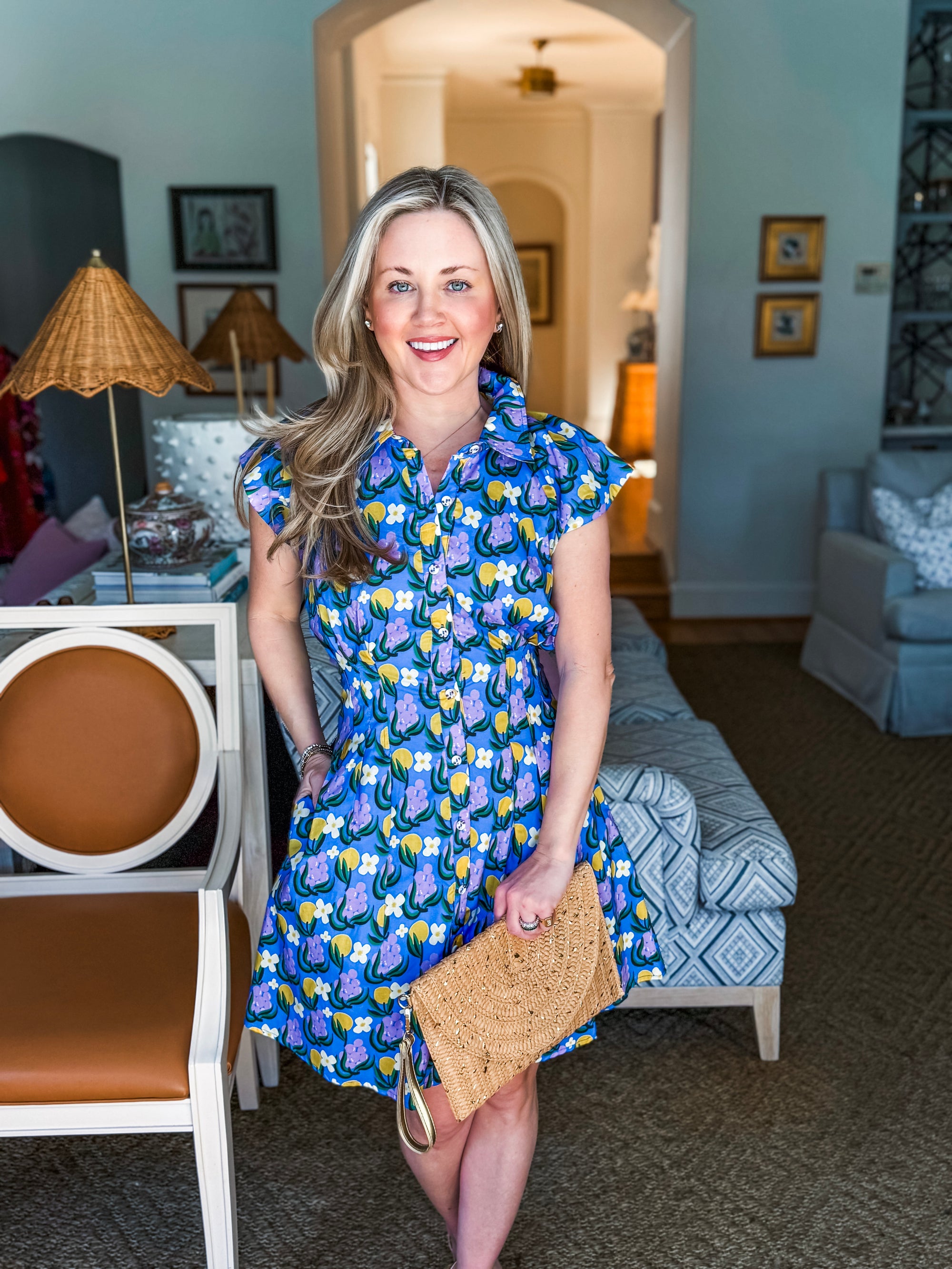 Citron Bloom Dress-Blue