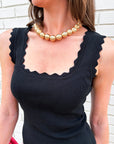 Lila Scallop Knit Top-Black
