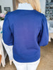 Stripes And Smiles Collared Top- Navy