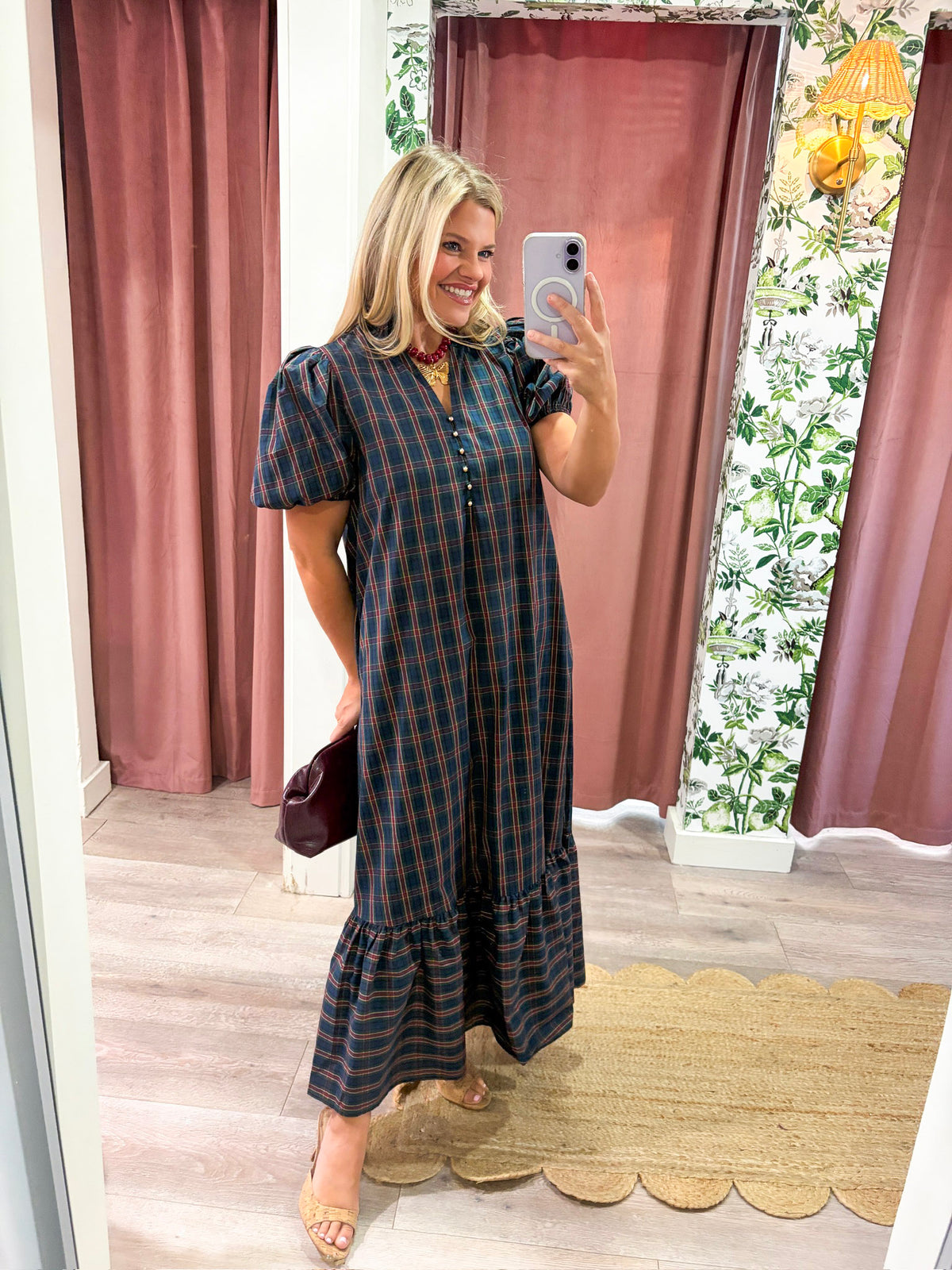 Westbury Plaid Midi Dress-Green