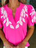 Vintage Bungalow Embroidered Top-Hot Pink