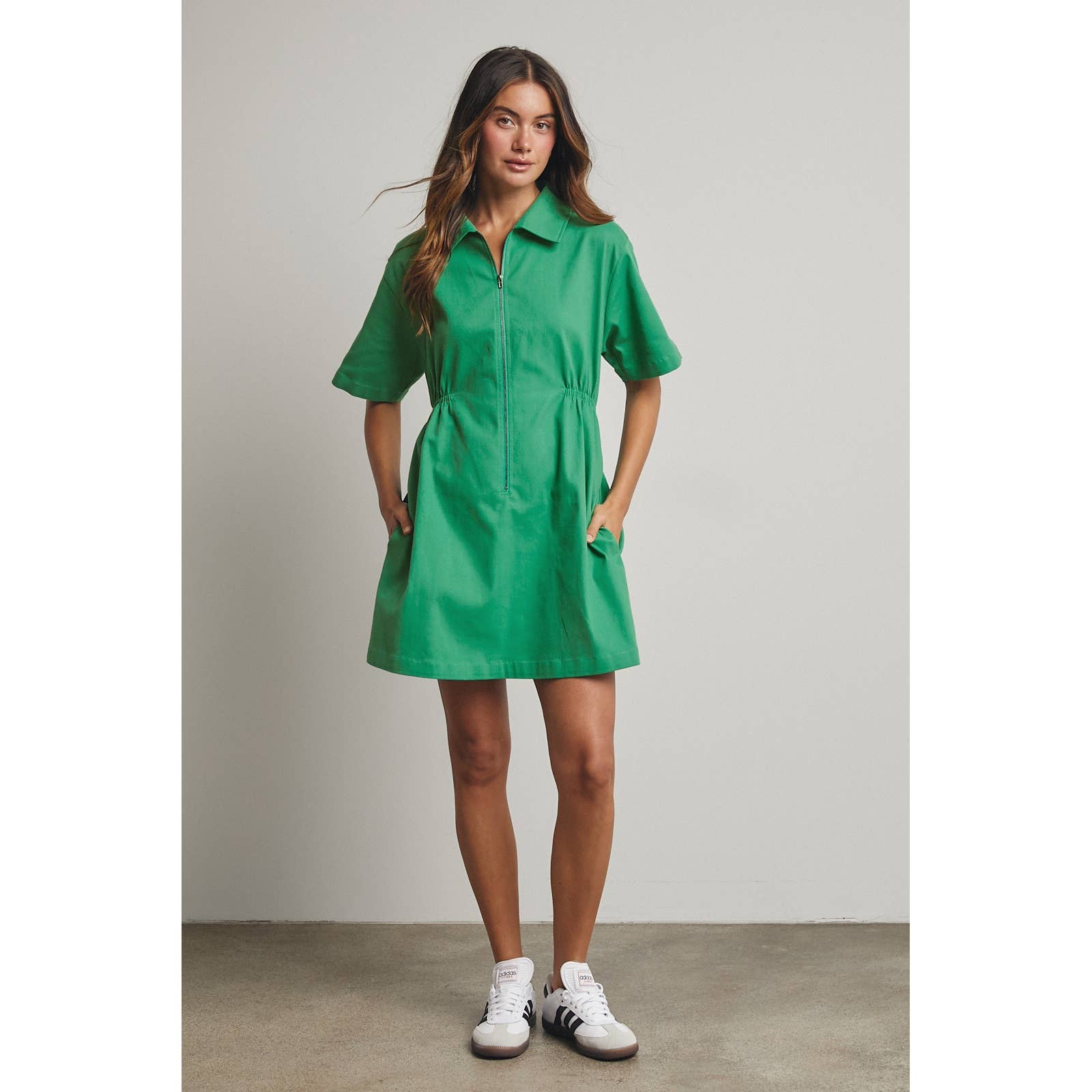 Take it Easy Zipper Mini Dress-Green
