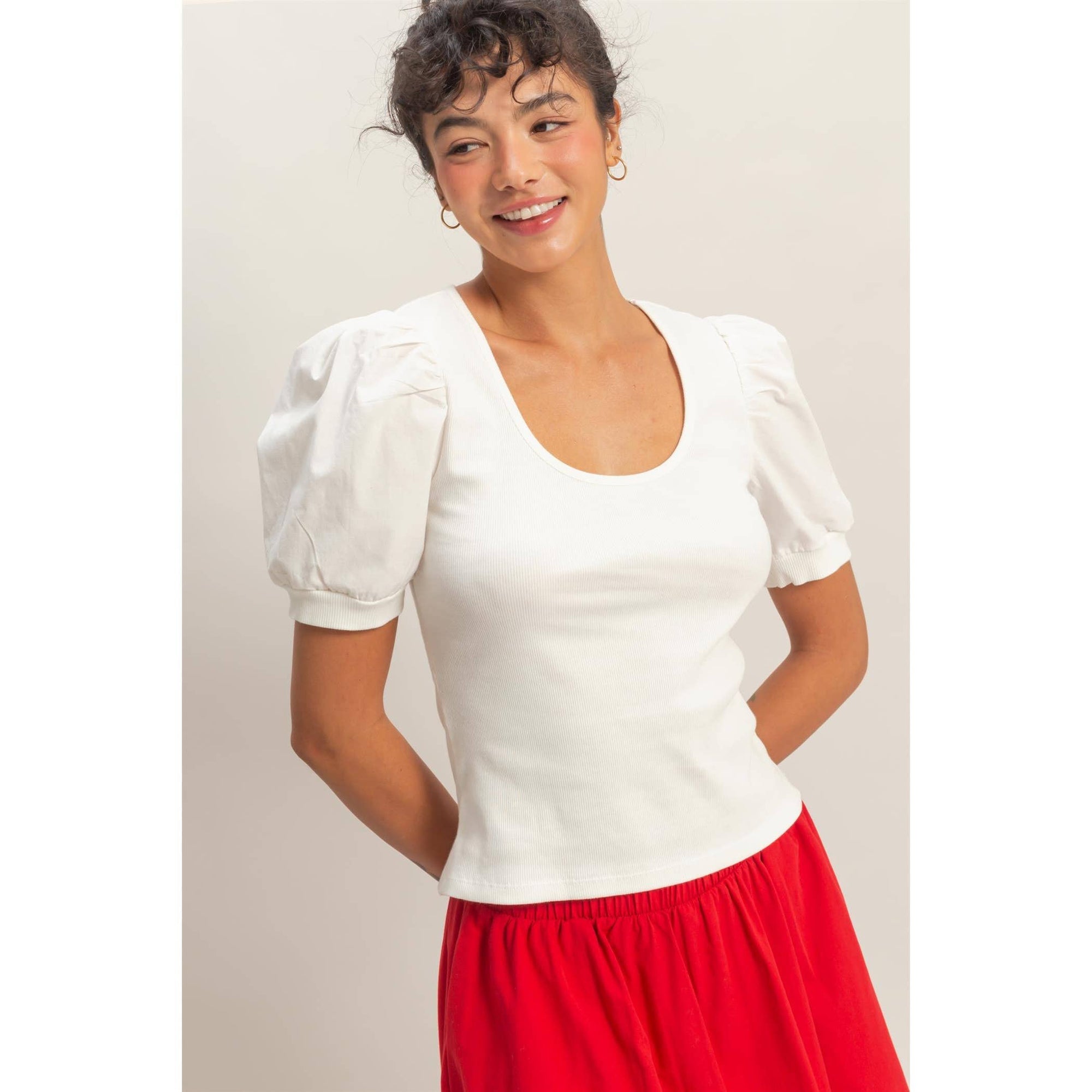 Perfect Fit Puff Sleeve Top-White