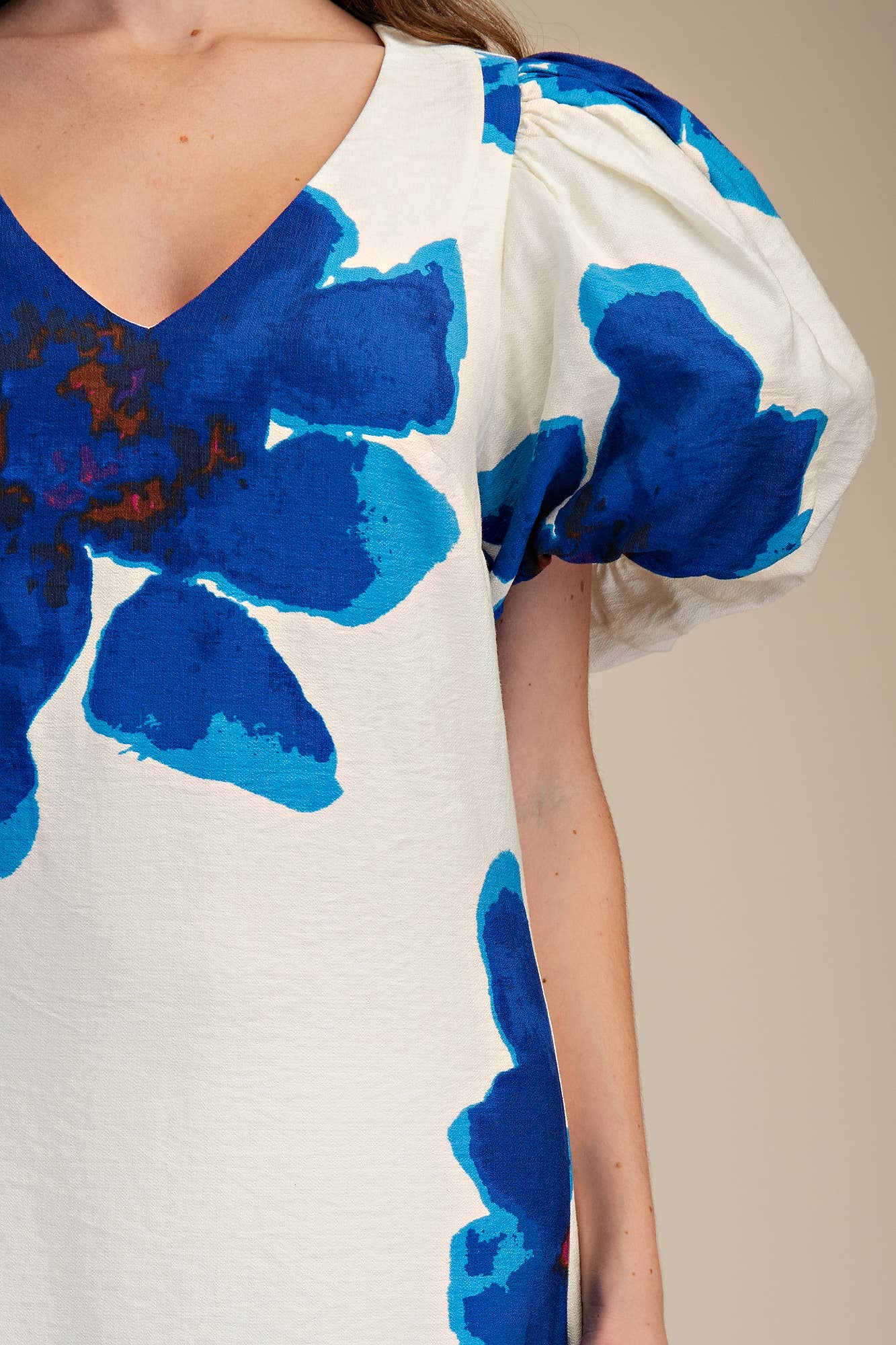 Camellia Puff-Sleeve Maxi Dress-Royal