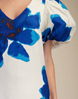 Camellia Puff-Sleeve Maxi Dress-Royal