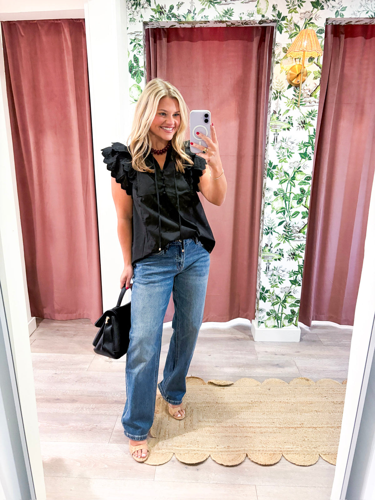 Marcella Ruffle Top-Black