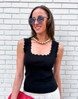 Lila Scallop Knit Top-Black