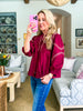 Marfa Bound Embroidered Top-Burgundy