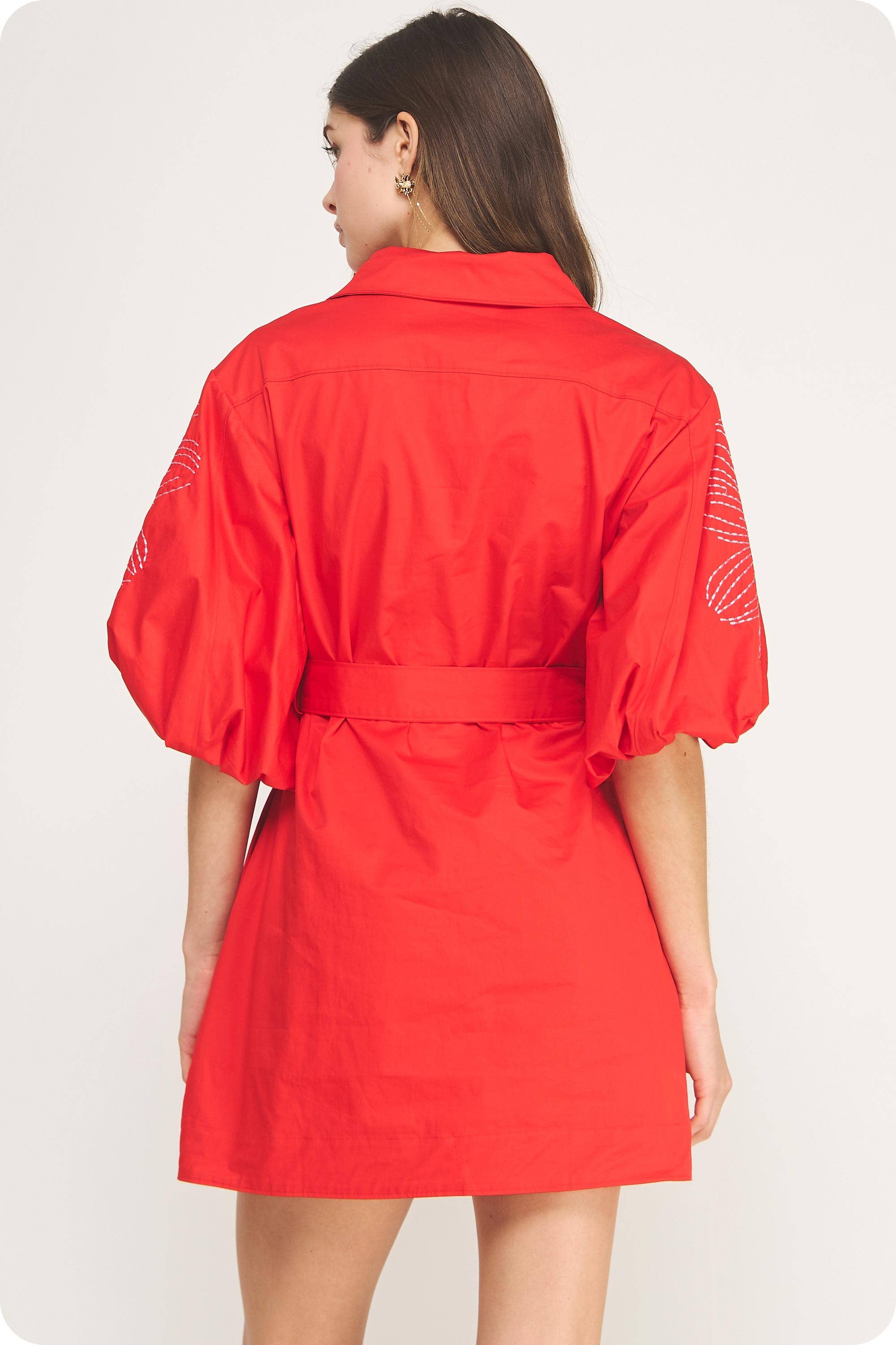 Sweet Flora Puff Sleeve Dress-Red