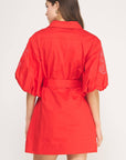 Sweet Flora Puff Sleeve Dress-Red