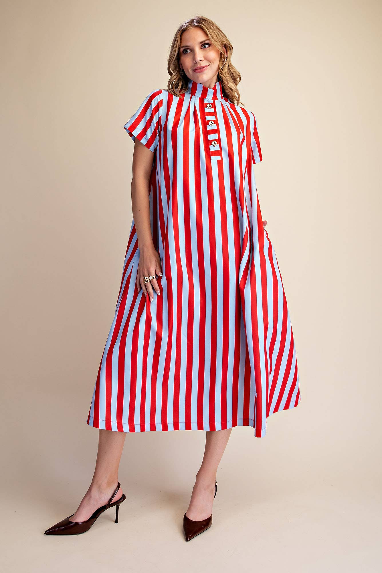 The Iconic Stripe Midi Dress-Plum
