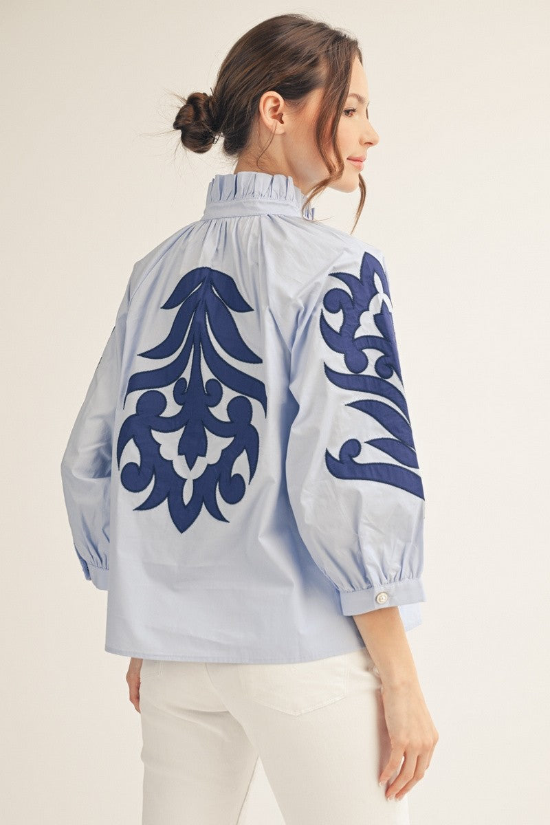 Blush Peony Top-Blue