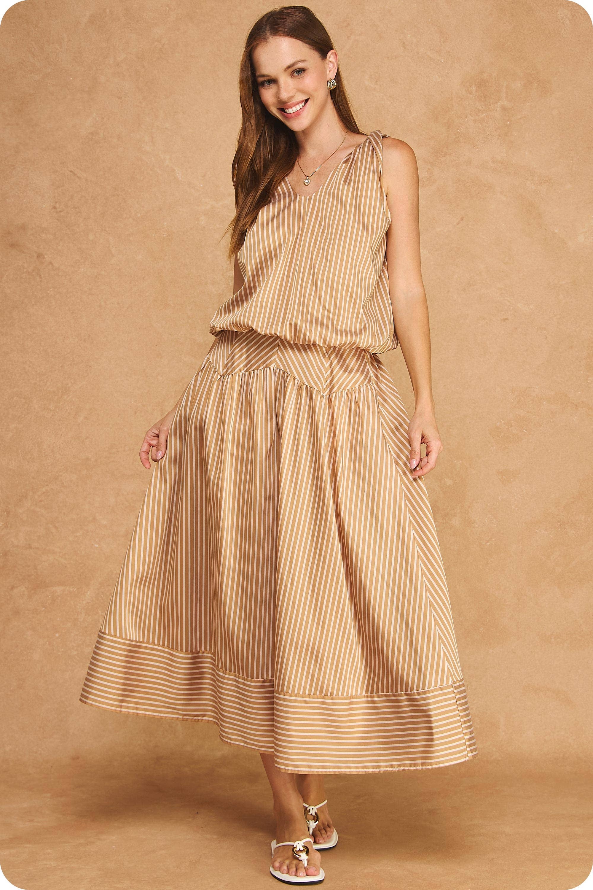 Breton Twisted Bubble Top-Tan/Blush