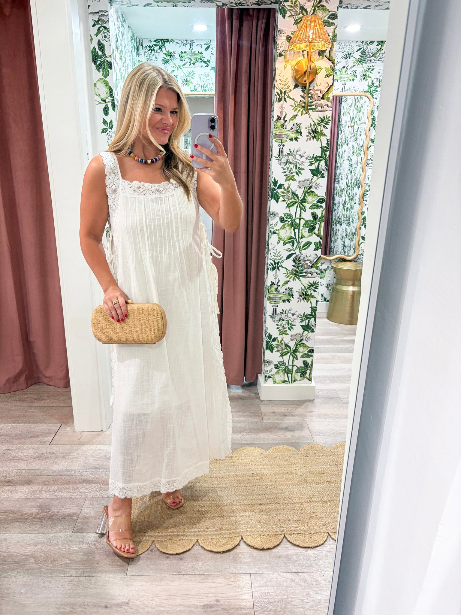 white date night dress Slaydiva Elegant White Dress For Women,Summer Date Night Bohemian Flowing Slim Fit Round-Neck Short-Sleeved High Slit Ruffled Hem Floor-Length Vacation Outfits