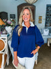 Stripes And Smiles Collared Top- Navy