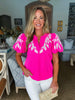 Vintage Bungalow Embroidered Top-Hot Pink