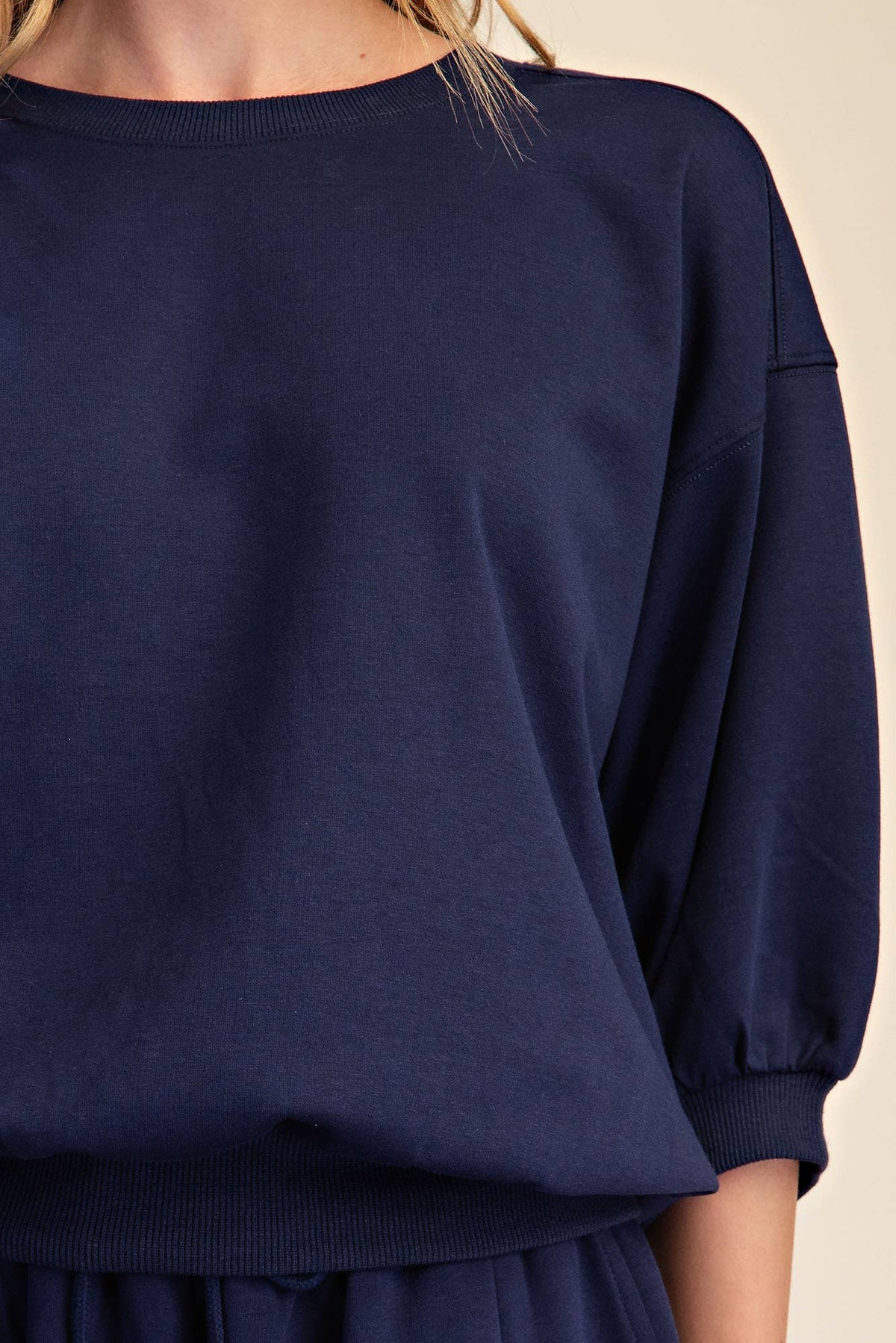 Eleanor Bubble Sleeve Sweatshirt-Navy