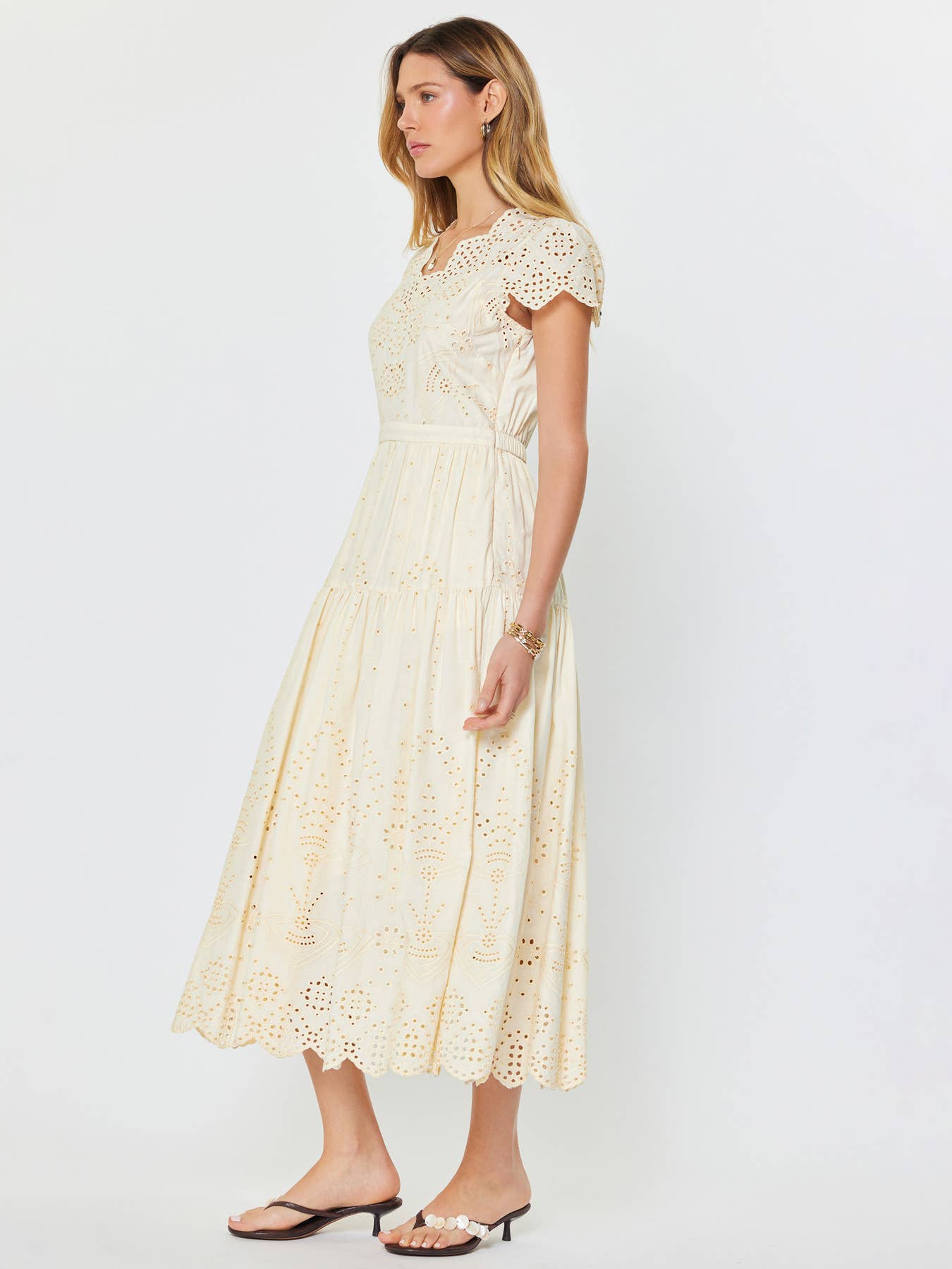 Easy Like Sunday Embroidered Midi Dress-Ivory