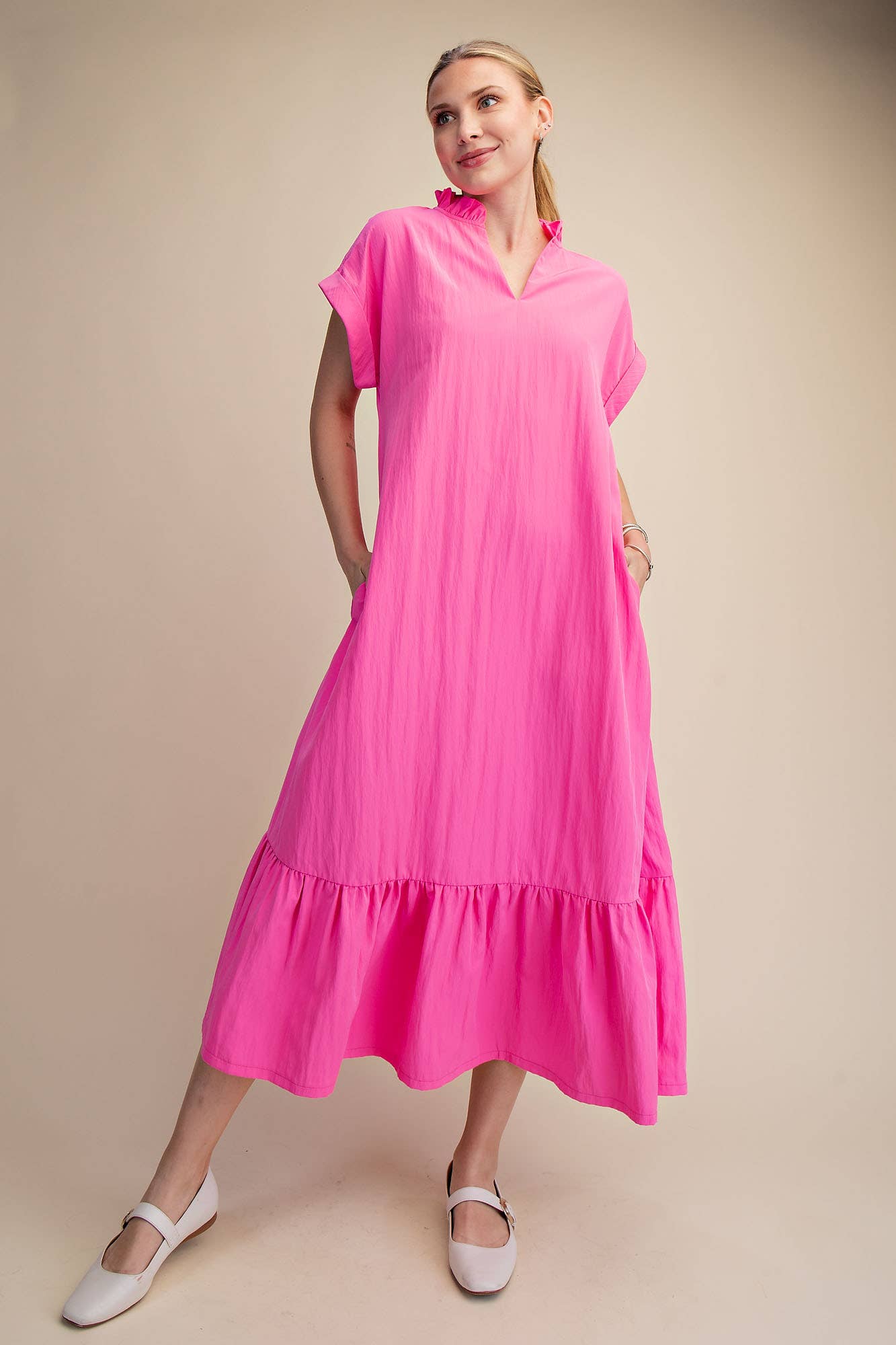 Simple Joy Midi Dress-Hot Pink