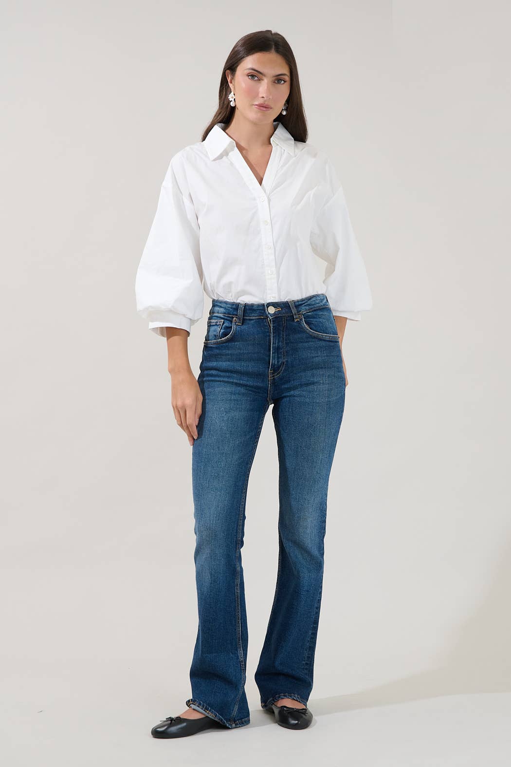 Chalet Button Down Top-White